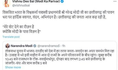 CM विष्णुदेव साय का ट्वीट- मोदी जी का छत्तीसगढ़ की पावन धरा पर हार्दिक स्वागत, वंदन, अभिनंदन