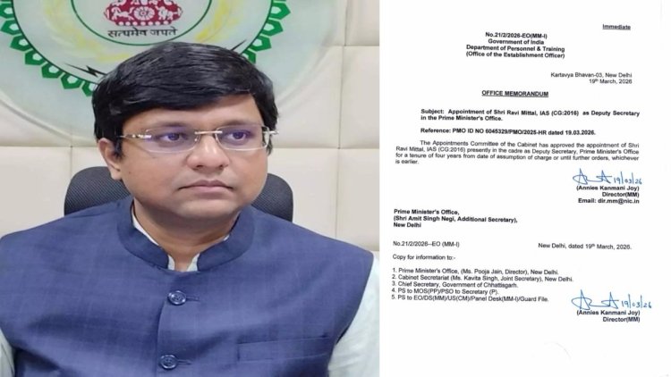 छत्तीसगढ़ के IAS रवि मित्तल की PMO में अहम नियुक्ति, डिप्टी सेक्रेटरी बनाए गए ...